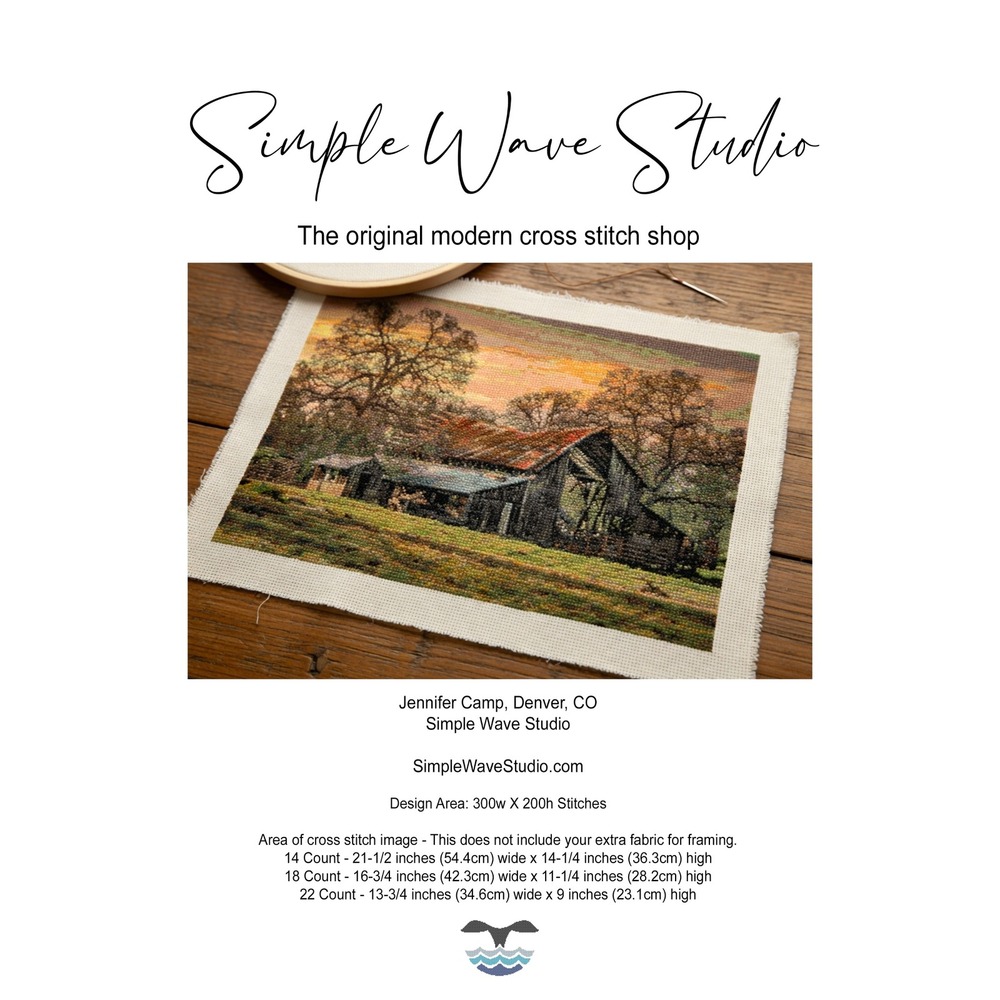 Rustic Old Barn at Sunset Full Cover‎ Counted Cross Stitch Pattern Chart